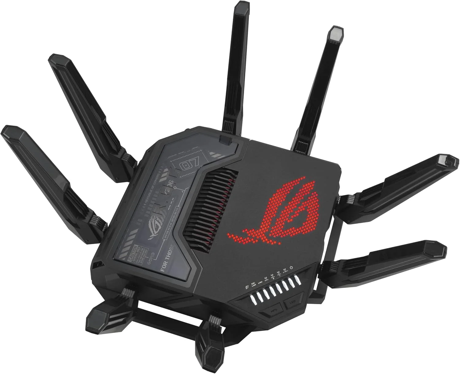 روتر گیمینگ ASUS ROG Rapture GT-BE98 چهار بانده WiFi 7 AiMesh با قابلیت توسعه، 25 گیگابیت بر ثانیه، 320 مگاهرتز، 4K-QAM، دو پورت 10G، چهار پورت 2.5G، VPN، اتصال اینترنت 4G LTE/5G - مشکی