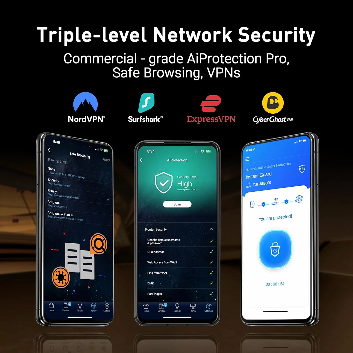 روتر گیمینگ ASUS TUF Gaming BE6500 Dual Band WiFi 7 با قابلیت توسعه: دارای چهار پورت 2.5GbE، انتقال پورت 3 مرحله ای، مستر خانه هوشمند، پشتیبانی از AiMesh و AiProtection Pro برای امنیت شبکه - مشکی
