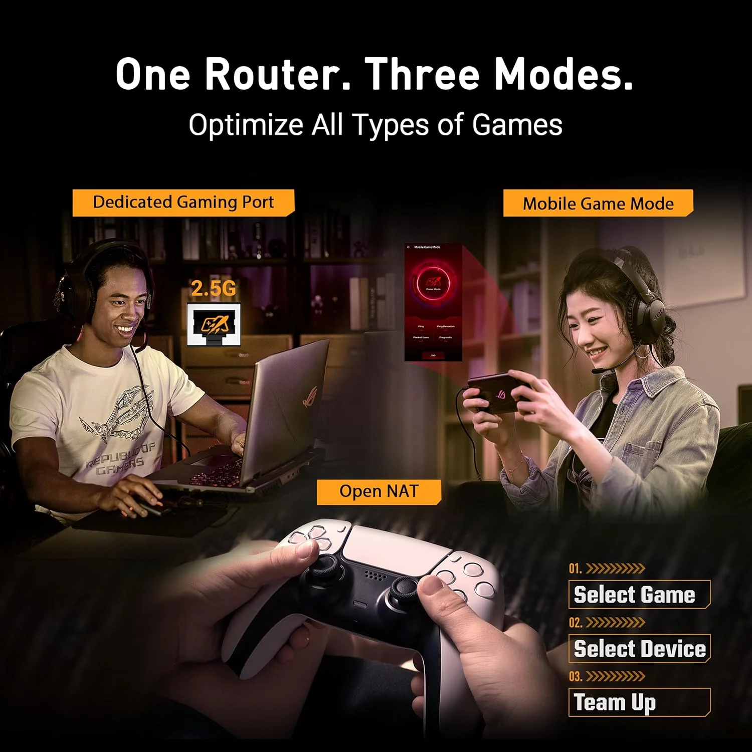 روتر گیمینگ ASUS TUF Gaming BE6500 Dual Band WiFi 7 با قابلیت توسعه: دارای چهار پورت 2.5GbE، انتقال پورت 3 مرحله ای، مستر خانه هوشمند، پشتیبانی از AiMesh و AiProtection Pro برای امنیت شبکه - مشکی