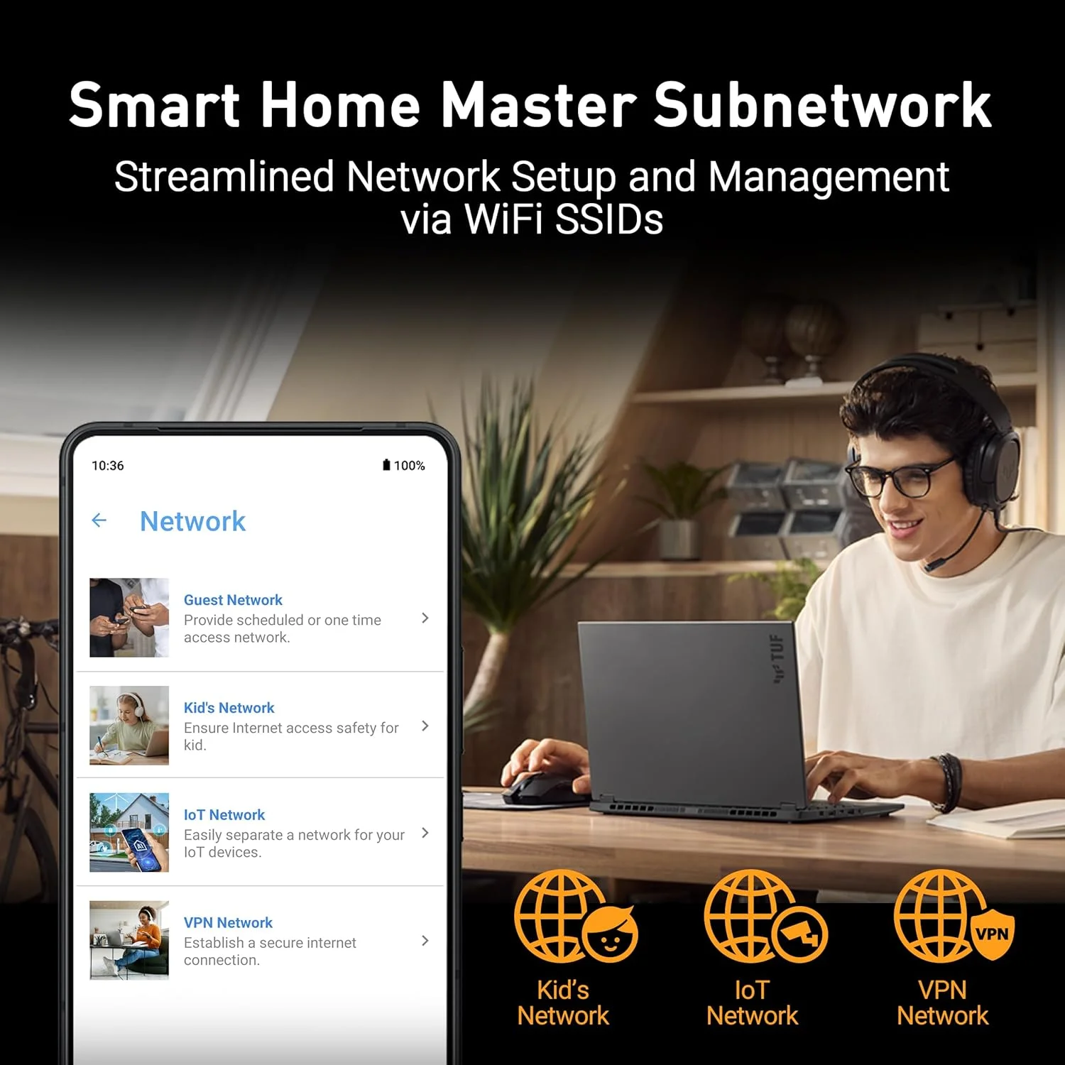 روتر گیمینگ ASUS TUF Gaming BE6500 Dual Band WiFi 7 با قابلیت توسعه: دارای چهار پورت 2.5GbE، انتقال پورت 3 مرحله ای، مستر خانه هوشمند، پشتیبانی از AiMesh و AiProtection Pro برای امنیت شبکه - مشکی