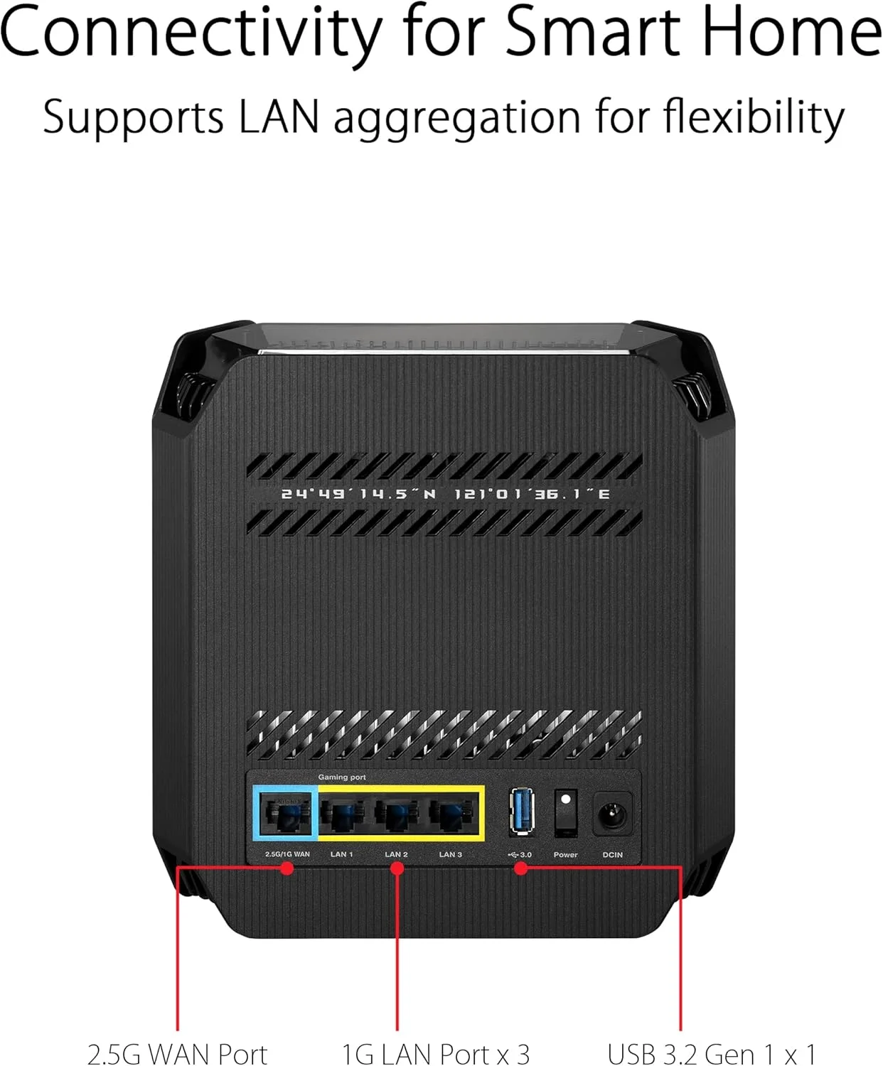 سیستم وای فای مش گیمینگ سه بانده ASUS ROG Rapture GT6 (1PK) WiFi 6، پوشش تا 5800 فوت مربع، پورت 2.5 گیگابیت بر ثانیه، شتاب دهنده بازی سه سطحی، UNII 4، امنیت اینترنت مادام العمر رایگان - مشکی