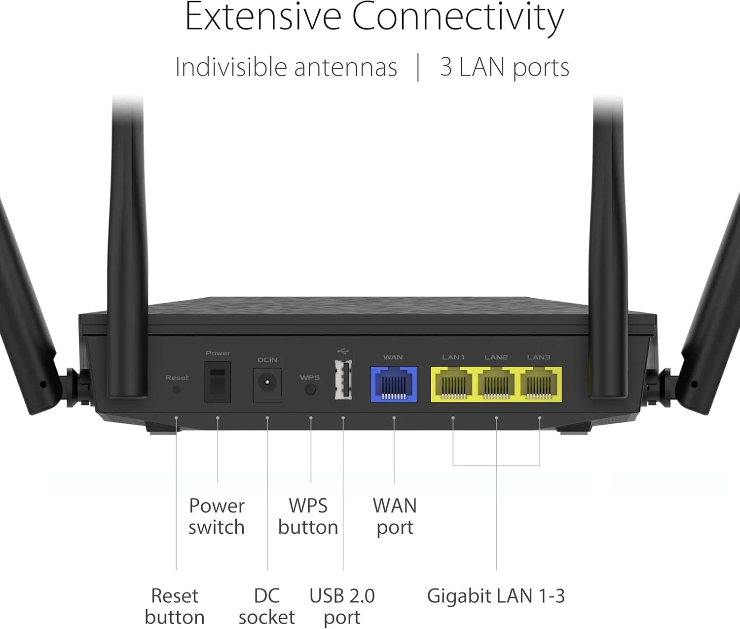 روتر توسعه‌پذیر ASUS RT-AX52 (AX1800) Dual Band WiFi 6، محافظ فوری، کنترل والدین، VPN داخلی، سازگار با AiMesh، مناسب بازی و استریمینگ، خانه هوشمند - مشکی