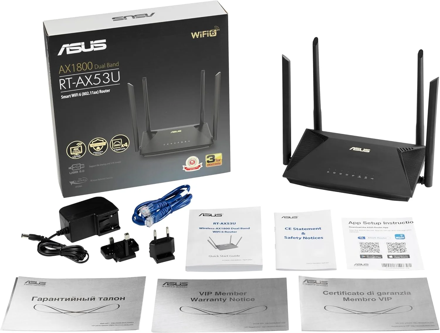 روتر توسعه‌پذیر ASUS RT-AX52 (AX1800) Dual Band WiFi 6، محافظ فوری، کنترل والدین، VPN داخلی، سازگار با AiMesh، مناسب بازی و استریمینگ، خانه هوشمند - مشکی