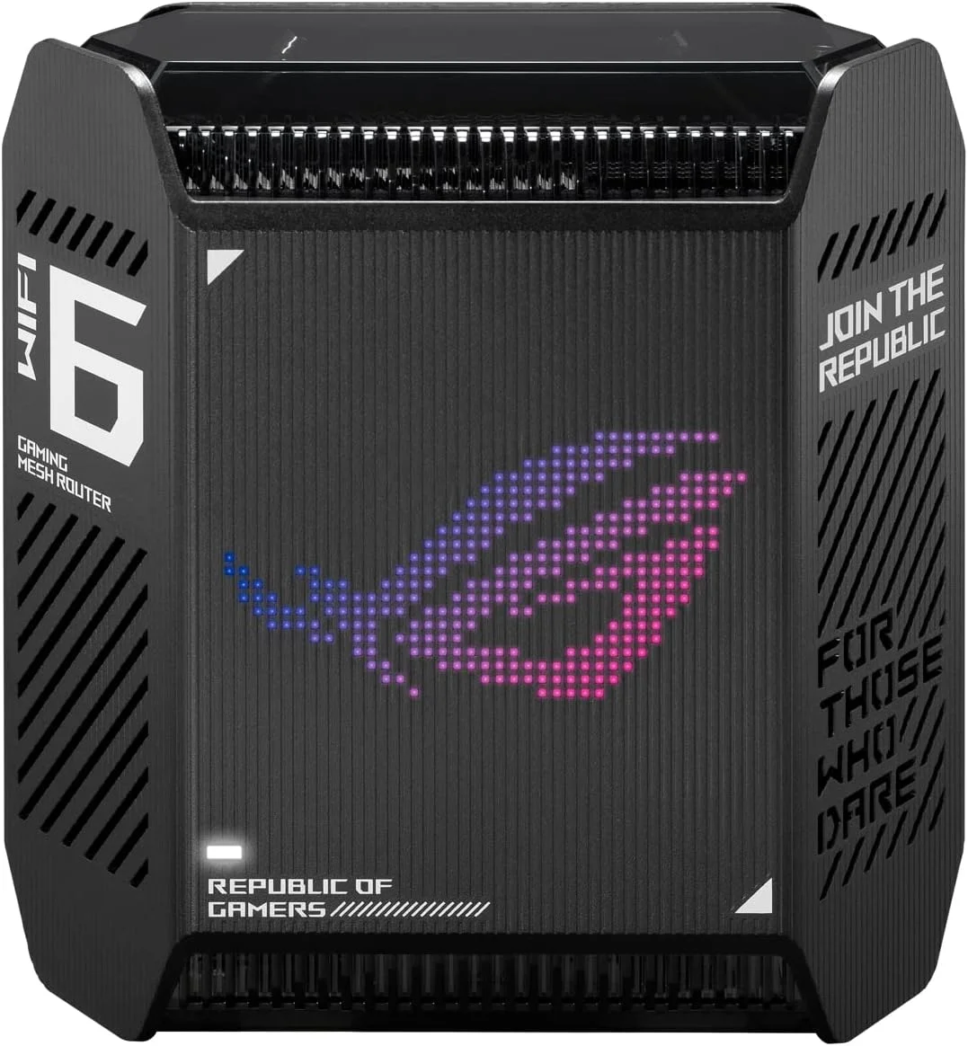 سیستم وای فای مش گیمینگ سه بانده ASUS ROG Rapture GT6 (1PK) WiFi 6، پوشش تا 5800 فوت مربع، پورت 2.5 گیگابیت بر ثانیه، شتاب دهنده بازی سه سطحی، UNII 4، امنیت اینترنت مادام العمر رایگان - مشکی