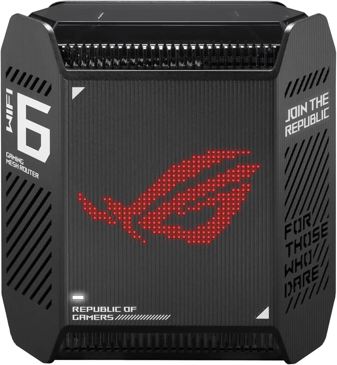 سیستم وای فای مش گیمینگ سه بانده ASUS ROG Rapture GT6 (1PK) WiFi 6، پوشش تا 5800 فوت مربع، پورت 2.5 گیگابیت بر ثانیه، شتاب دهنده بازی سه سطحی، UNII 4، امنیت اینترنت مادام العمر رایگان - مشکی