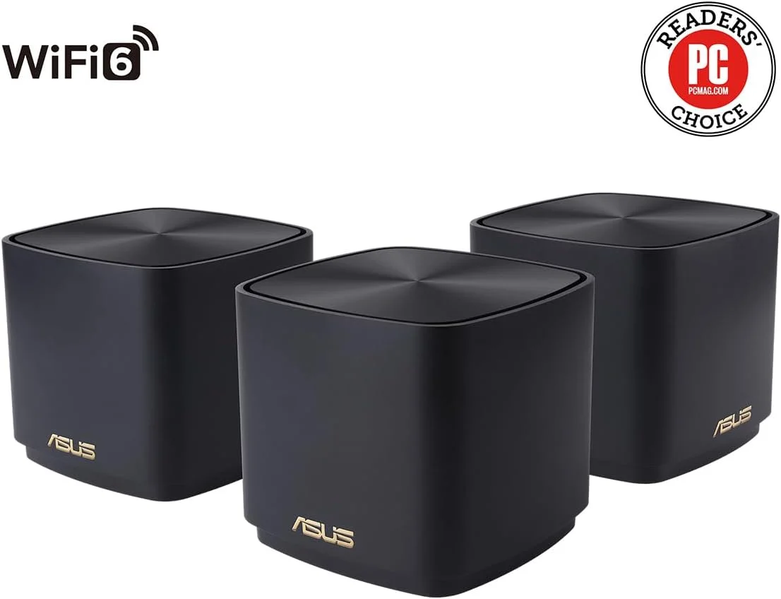 روتر بی سیم ASUS Xd4 Wifi Mini گیگابیتی اترنت سه بانده، Ax1800 6، 2.4 گیگاهرتز/5 گیگاهرتز، 2X Lan، 3 واحد، بسته 3 عددی - سفید