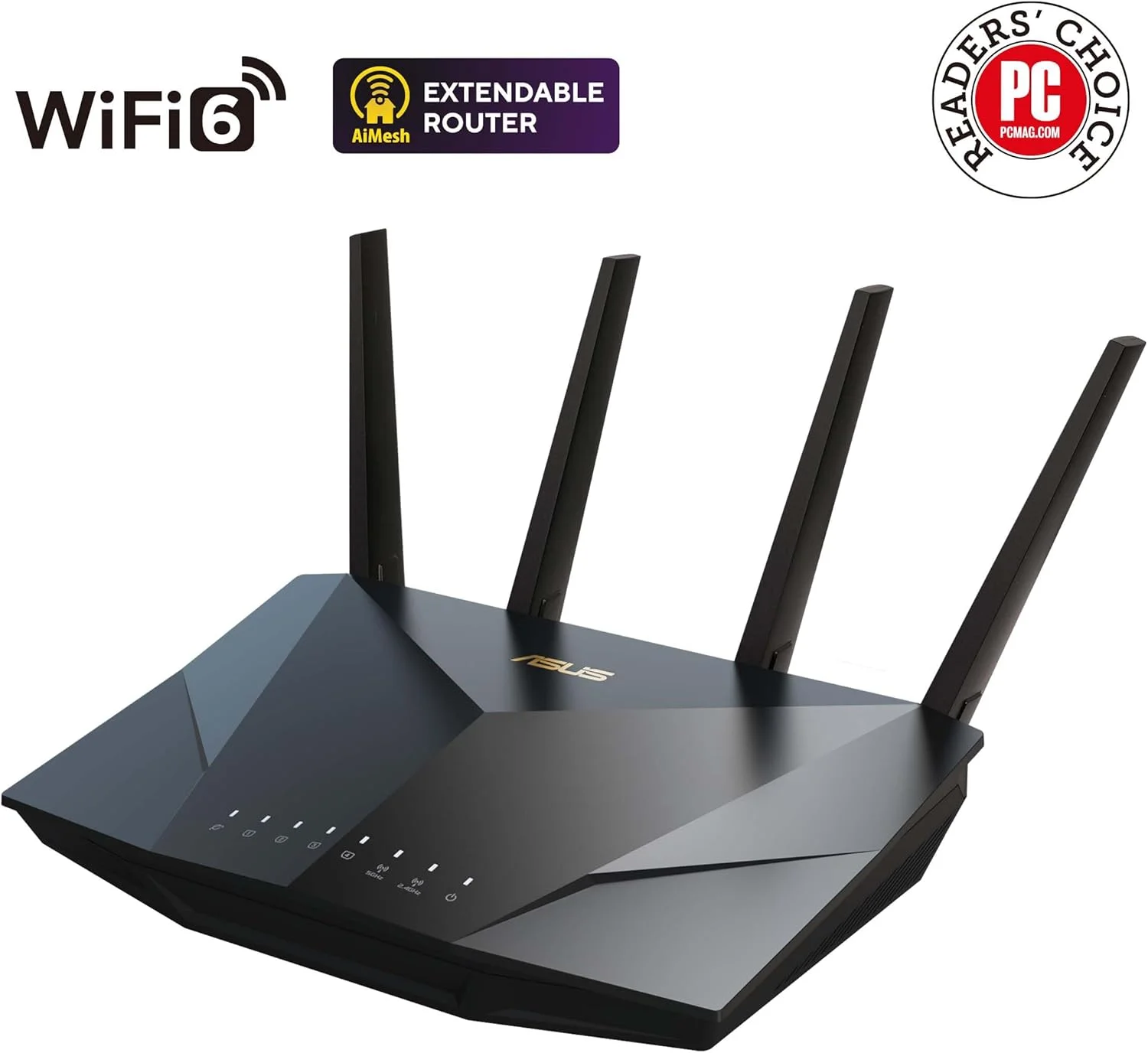 روتر توسعه‌پذیر دو بانده ASUS RT-AX5400 WiFi 6، شامل امنیت اینترنتی مادام العمر، Instant Guard، کنترل والدین پیشرفته، VPN داخلی، سازگار با AiMesh، گیمینگ و استریمینگ، خانه هوشمند