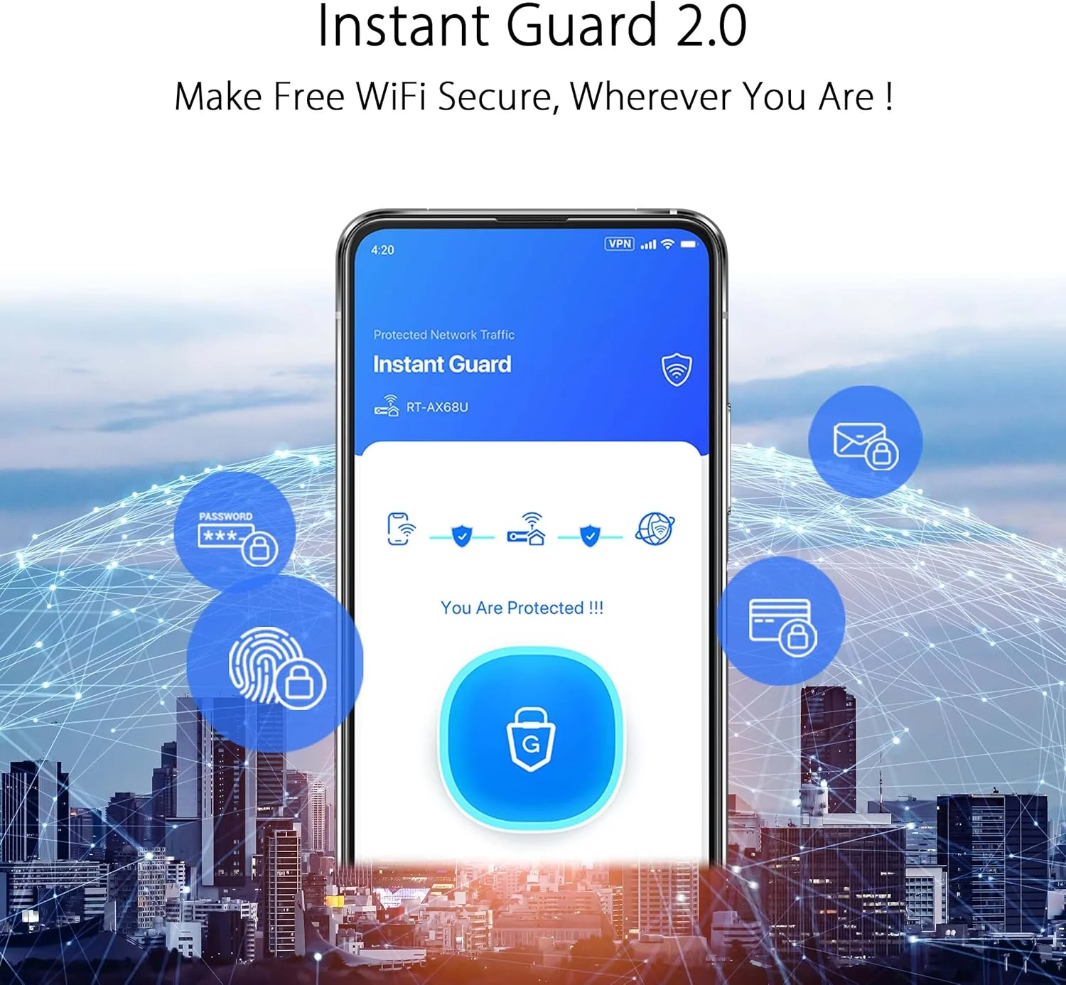 روتر توسعه‌پذیر دو بانده ASUS RT-AX5400 WiFi 6، شامل امنیت اینترنتی مادام العمر، Instant Guard، کنترل والدین پیشرفته، VPN داخلی، سازگار با AiMesh، گیمینگ و استریمینگ، خانه هوشمند