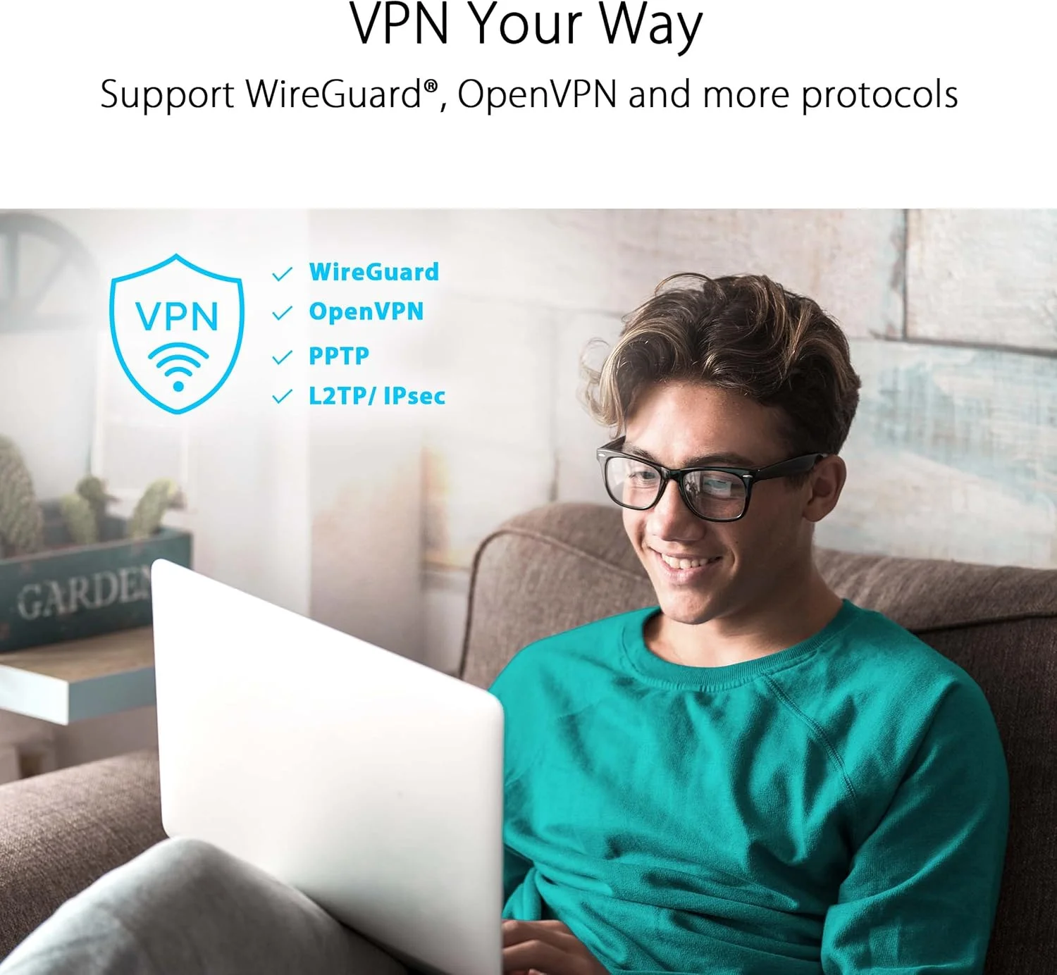 روتر توسعه‌پذیر دو بانده ASUS RT-AX5400 WiFi 6، شامل امنیت اینترنتی مادام العمر، Instant Guard، کنترل والدین پیشرفته، VPN داخلی، سازگار با AiMesh، گیمینگ و استریمینگ، خانه هوشمند