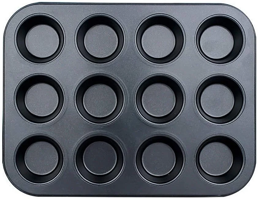 قالب مافین شوی نچسب فولاد کربنی - ست دو عددی قالب کیک و شیرینی پزی، قالب مافین 12 خانه (مشکی)