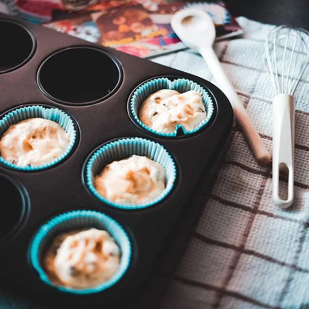 قالب مافین شوی نچسب فولاد کربنی - ست دو عددی قالب کیک و شیرینی پزی، قالب مافین 12 خانه (مشکی)