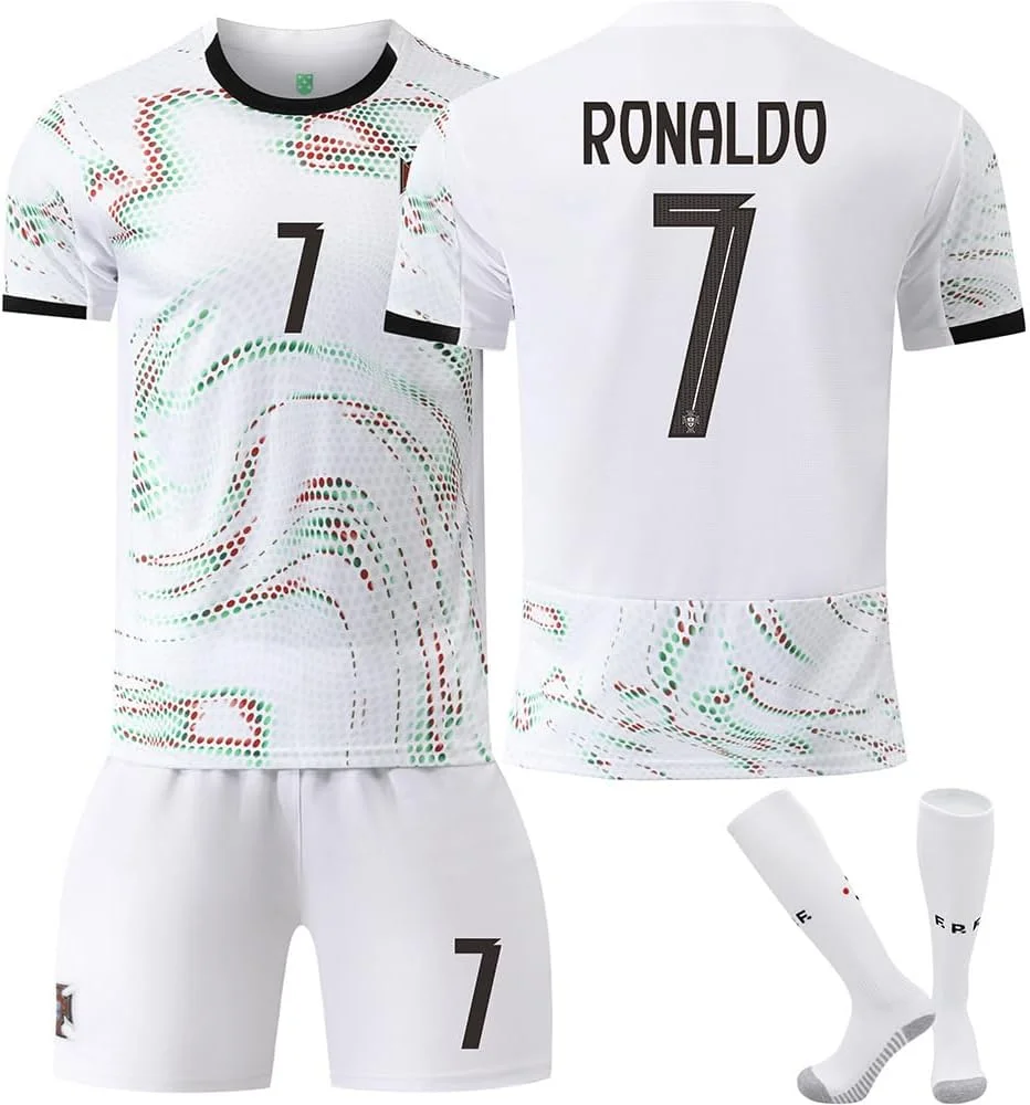 ست لباس ورزشی فوتبال پرتغال 2025-26 رونالدو لجند شماره CR7 برای کودکان