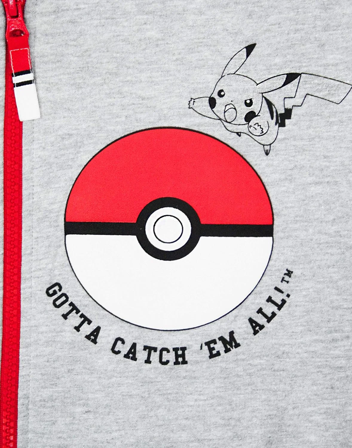 هودی پسرانه پوکمون | ژاکت زیپ دار بچه گانه Pokeball Gotta Catch Em All | سویشرت خاکستری و قرمز پیکاچو برای کودکان | آستین بلند، کلاه دار و جیب دار