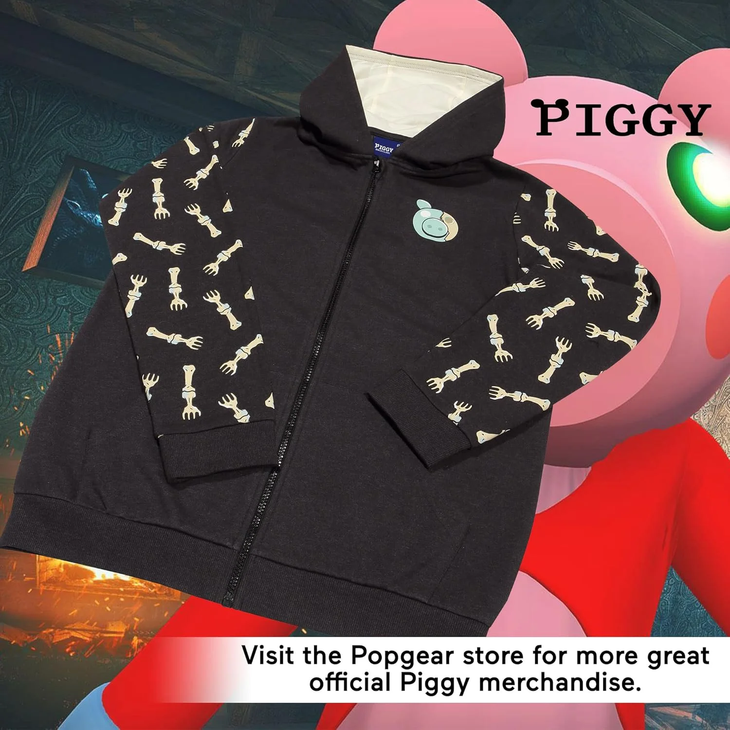 هودی زیپ دار پسرانه Piggy Zombie Popgear - زغالی هودی زیپ دار پسرانه Piggy Zombie Popgear - زغالی