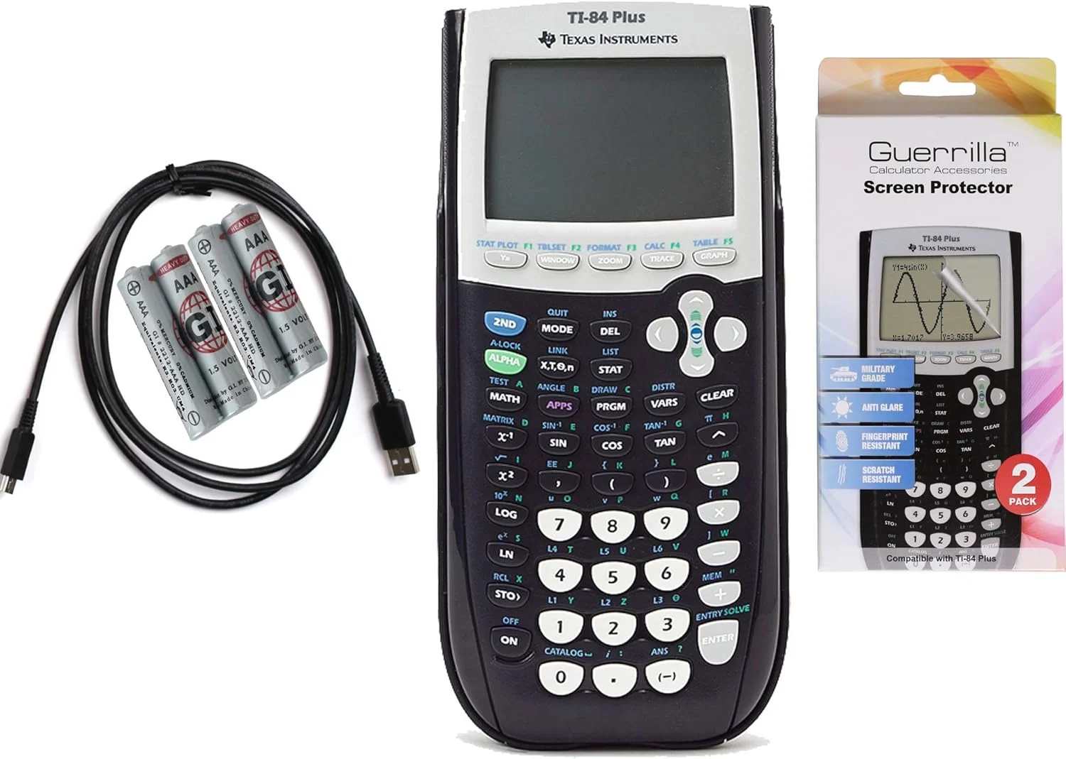 ماشین حساب گرافیکی تگزاس اینسترومنتس مدل TI 84 Plus به همراه محافظ صفحه نمایش نظامی گوریلا، بازسازی شده تایید شده