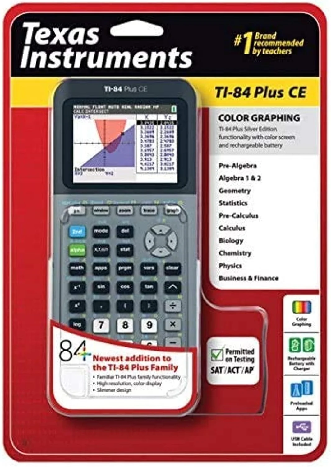 ماشین حساب گرافیکی نقره ای تگزاس اینسترومنتس مدل TI-84 Plus CE