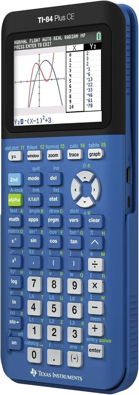 ماشین حساب گرافیکی تگزاس اینسترومنتس مدل TI-84 Plus CE با رنگ بلوبری
