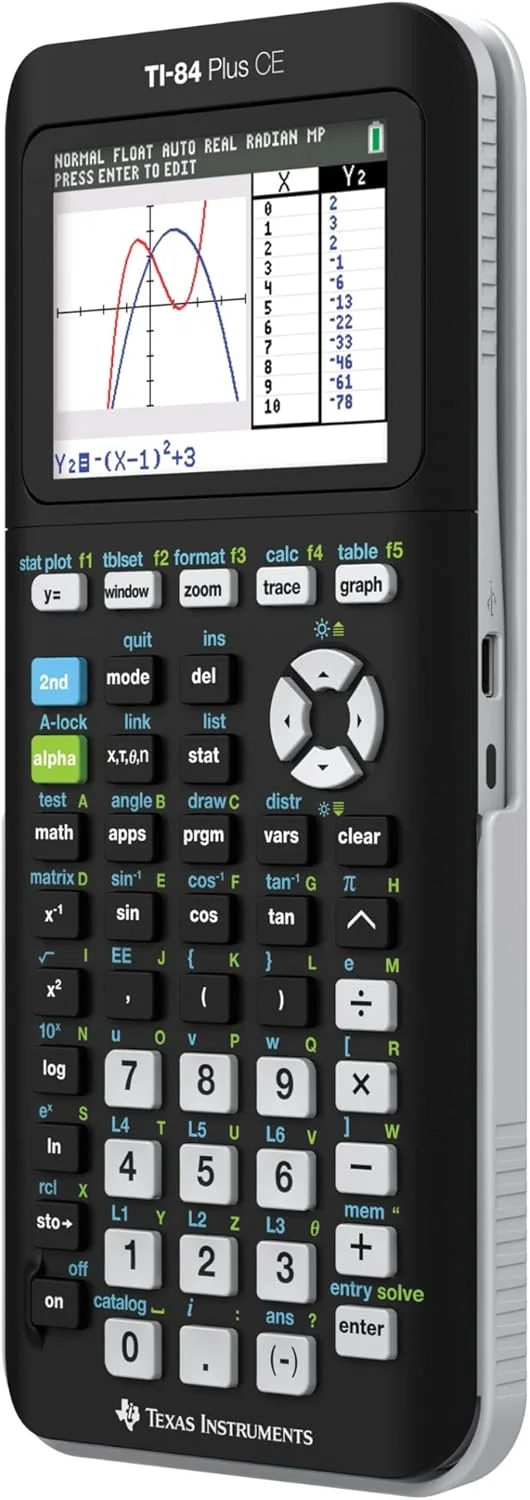 ماشین حساب گرافیکی رنگی تگزاس اینسترومنتس مدل TI-84 Plus CE، سیاه/سفید ماشین حساب گرافیکی رنگی تگزاس اینسترومنتس مدل TI-84 Plus CE، سیاه/سفید