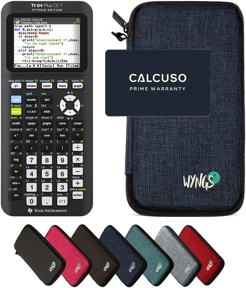 بسته اقتصادی ماشین حساب آبی رنگ تگزاس اینسترومنتس Calcuso به همراه ماشین حساب گرافیکی TI-84 Plus CE-T Python Edition