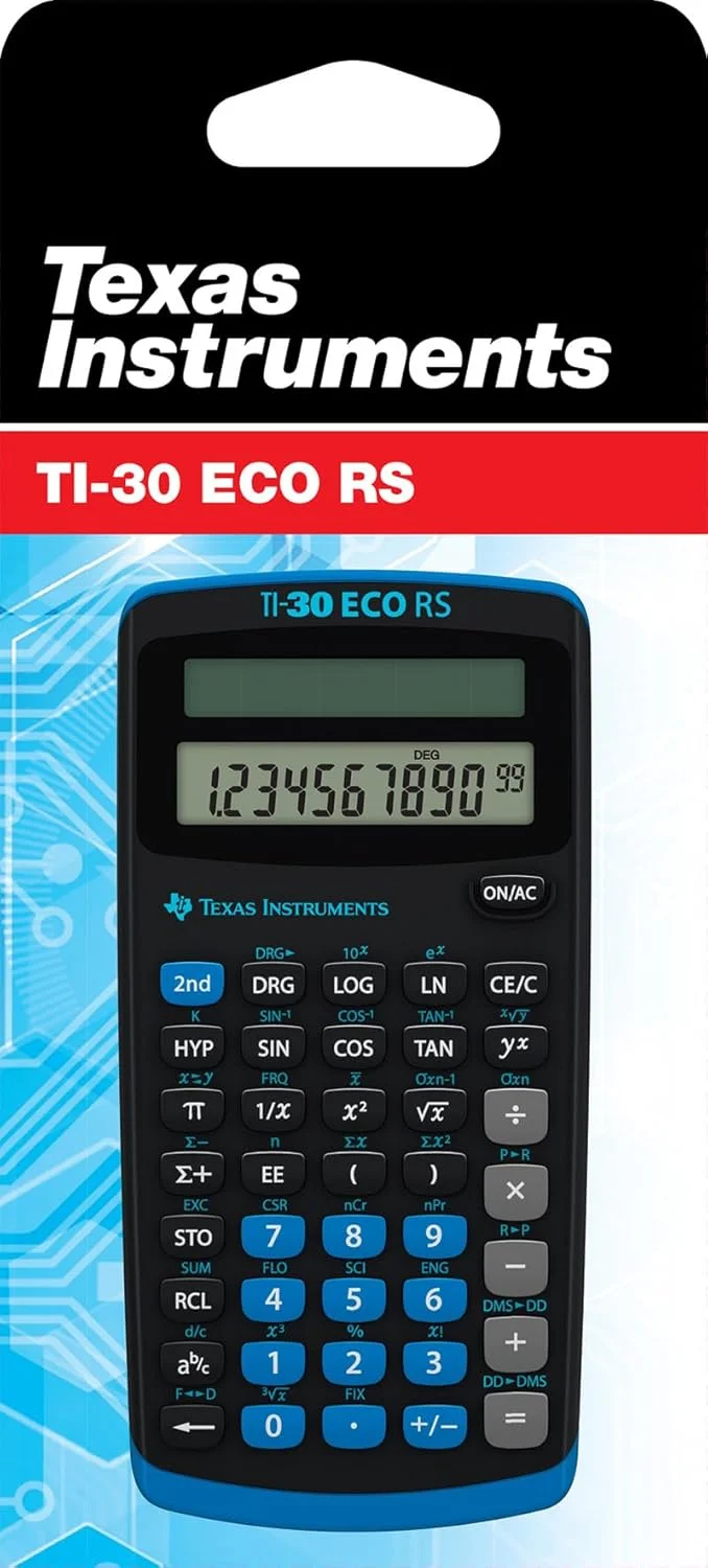ماشین حساب مدرسه ای تگزاس اینسترومنتس مدل TI-30 ECO RS، علمی فنی (نمایشگر تک خطی 10 رقمی، با انرژی خورشیدی) مشکی