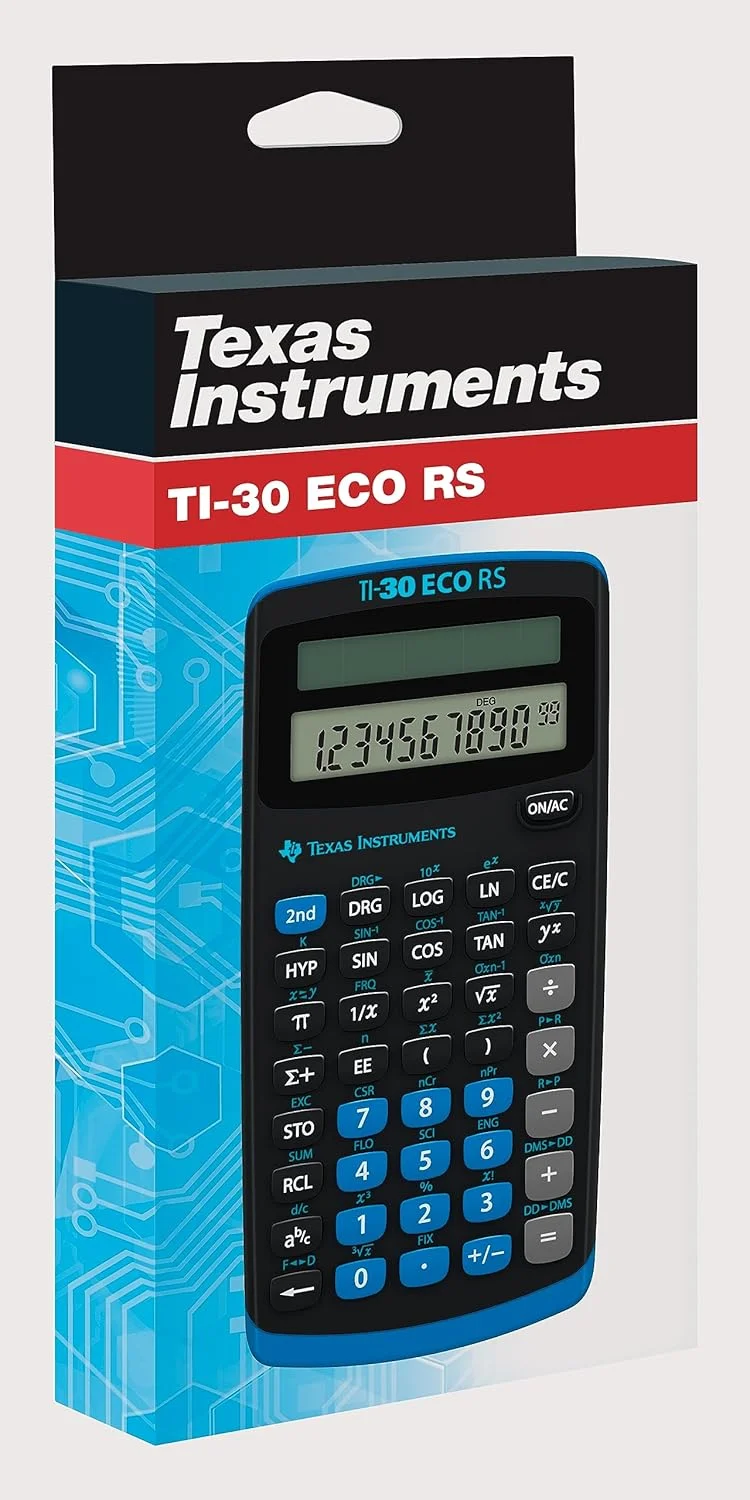 ماشین حساب مدرسه ای تگزاس اینسترومنتس مدل TI-30 ECO RS، علمی فنی (نمایشگر تک خطی 10 رقمی، با انرژی خورشیدی) مشکی