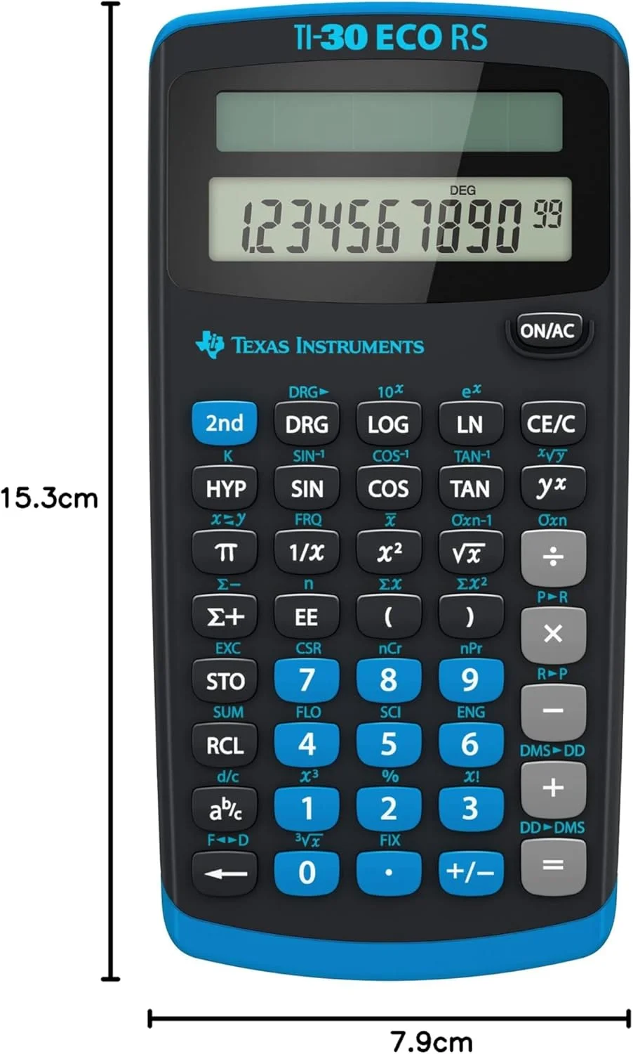 ماشین حساب مدرسه ای تگزاس اینسترومنتس مدل TI-30 ECO RS، علمی فنی (نمایشگر تک خطی 10 رقمی، با انرژی خورشیدی) مشکی