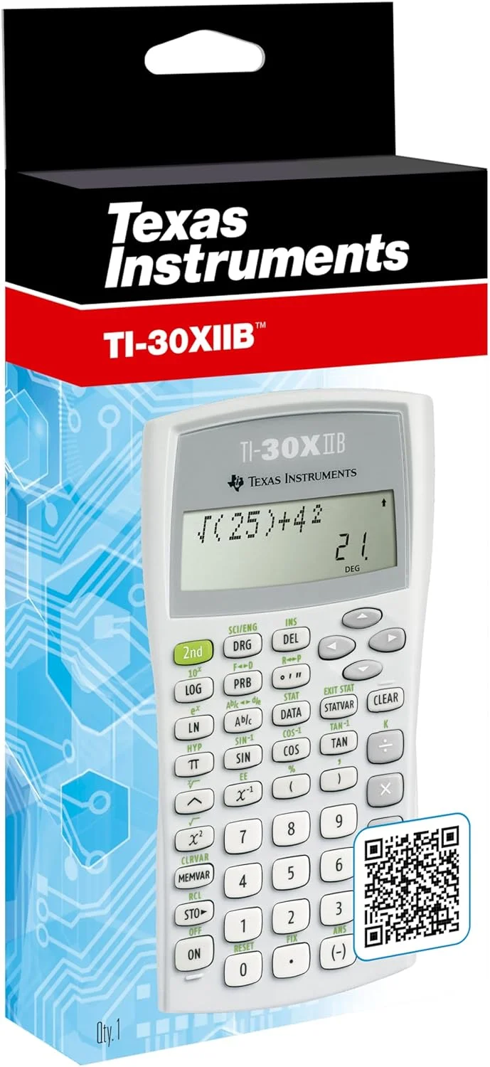 ماشین حساب مدرسه ای تگزاس اینسترومنتس TI-30 XIIB با باتری و صفحه نمایش 2 خطی - سفید