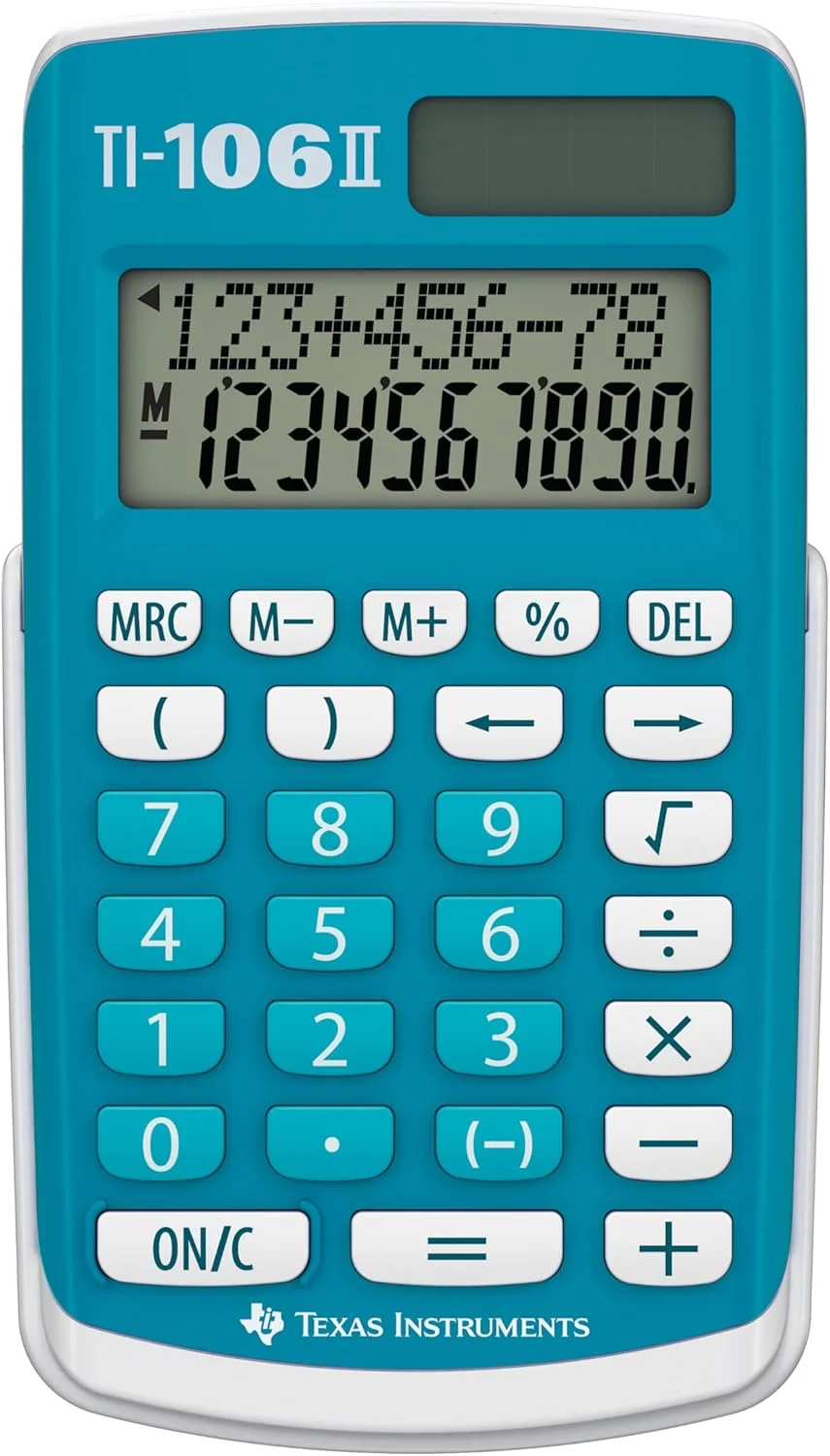 ماشین حساب علمی مدرسه ای تگزاس TI-106 II با صفحه نمایش 2 خطی و 4 ماشین حساب اصلی - آبی
