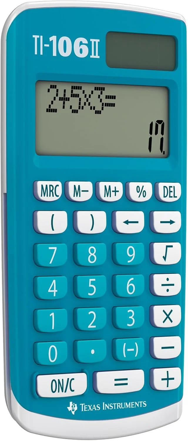 ماشین حساب علمی مدرسه ای تگزاس TI-106 II با صفحه نمایش 2 خطی و 4 ماشین حساب اصلی - آبی