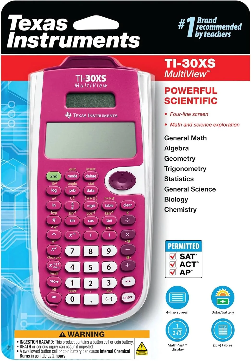 ماشین حساب علمی تگزاس اینسترومنتس TI-30XS Multiview (صورتی)
