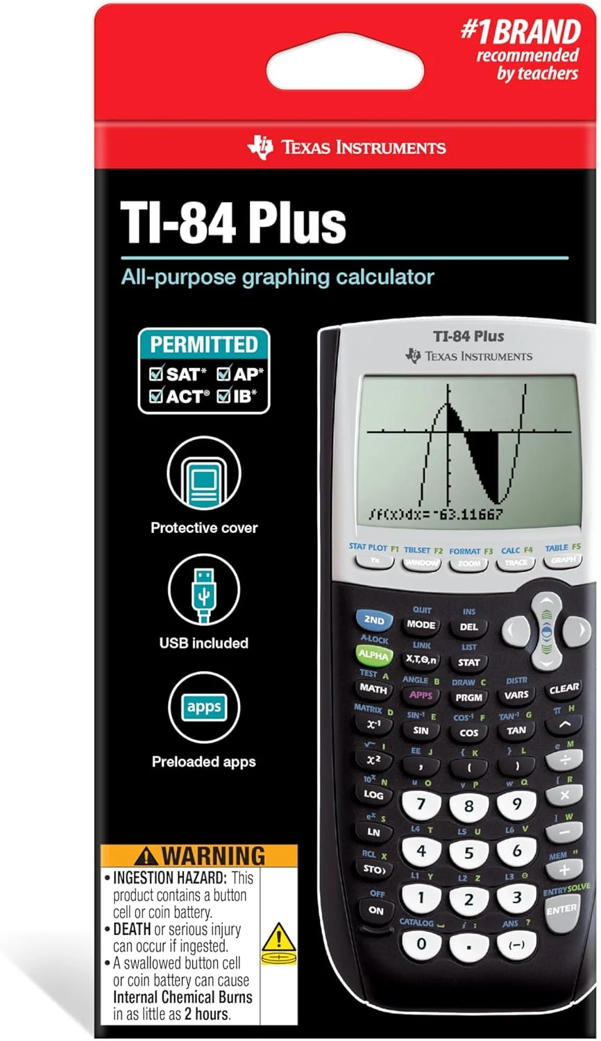 ماشین حساب گرافیکی تگزاس اینسترومنتس TI-84 Plus، مشکی 320 x 240 پیکسل (2.8 اینچ مورب)