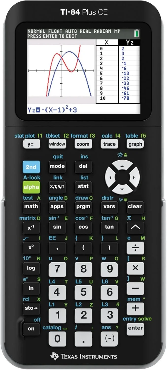 ماشین حساب گرافیکی تگزاس اینسترومنتس TI-84 PLUS CE، مشکی (بسته بندی بدون دردسر) (84PLCE/PWB/2L1/A)