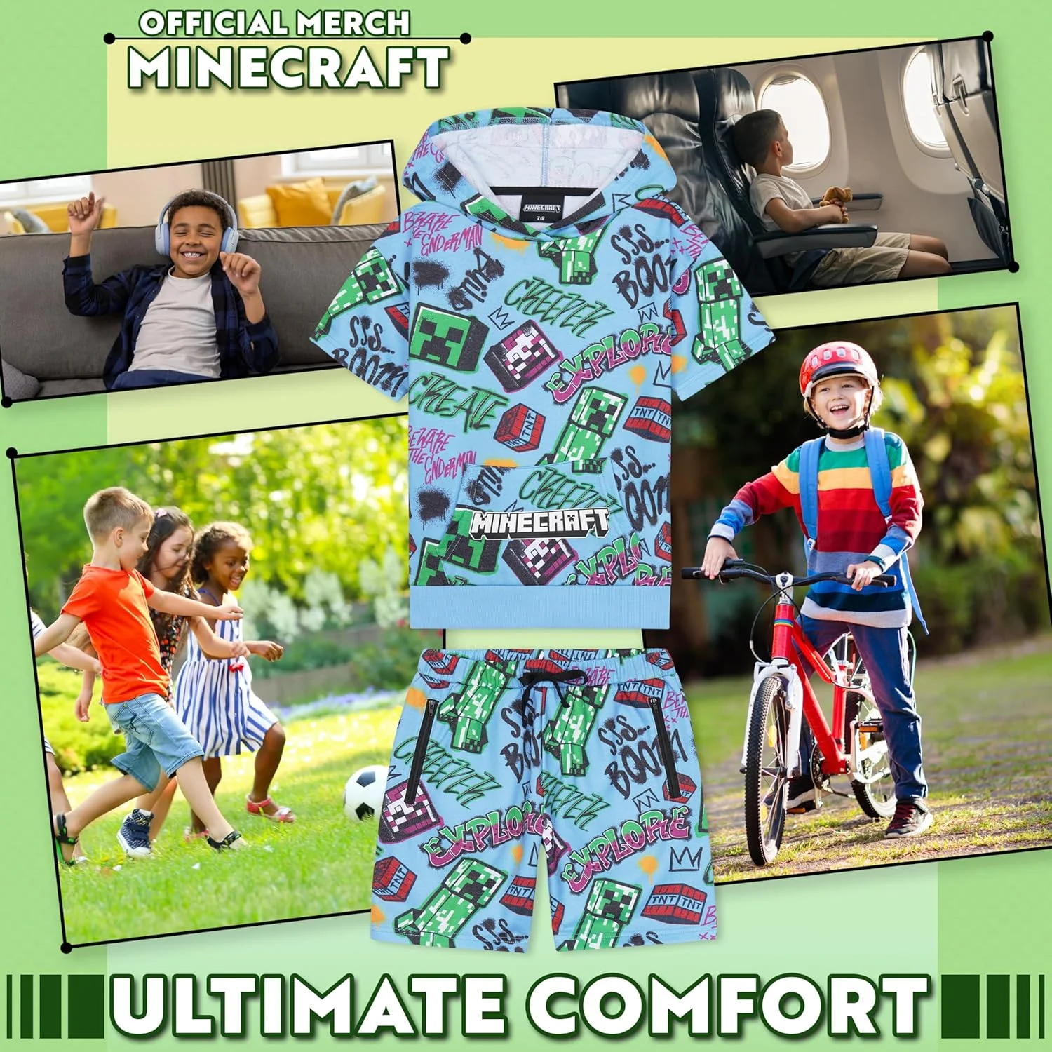 ست لباس ورزشی Minecraft برای کودکان و نوجوانان، ست 2 تکه، لباس تابستانی، هودی پسرانه و شورت، ست لباس، ورزشی، اوقات فراغت ست لباس ورزشی Minecraft برای کودکان و نوجوانان، ست 2 تکه، لباس تابستانی، هودی پسرانه و شورت، ست لباس، ورزشی، اوقات فراغت