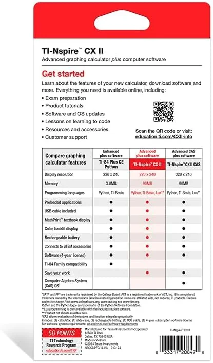 ماشین حساب گرافیکی رنگی تگزاس اینسترومنتس مدل TI-Nspire CX II به همراه نرم افزار دانش آموزی (PC/Mac) ماشین حساب گرافیکی رنگی تگزاس اینسترومنتس مدل TI-Nspire CX II به همراه نرم افزار دانش آموزی (PC/Mac)