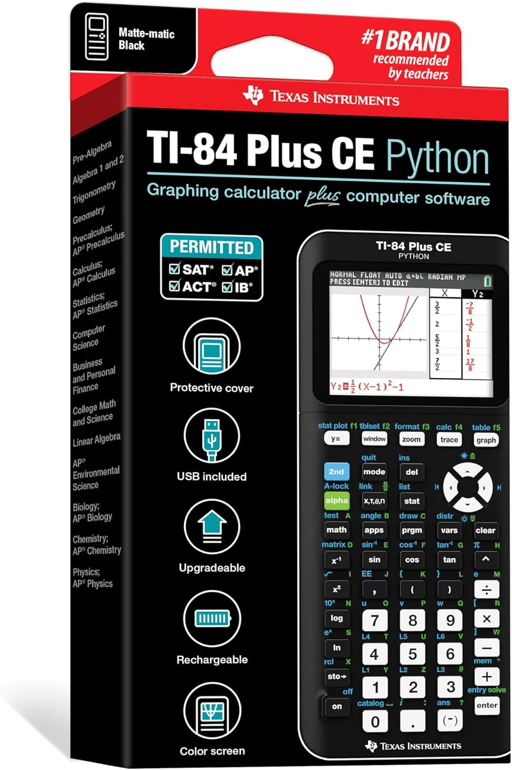 ماشین حساب گرافیکی تگزاس اینسترومنتس مدل TI-84 Plus CE، مشکی 7.5 اینچ ماشین حساب گرافیکی تگزاس اینسترومنتس مدل TI-84 Plus CE، مشکی 7.5 اینچ