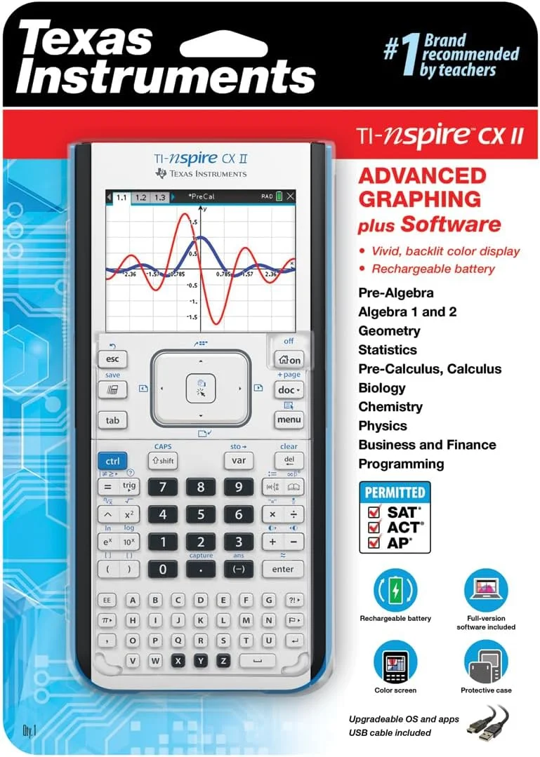 ماشین حساب گرافیکی رنگی تگزاس اینسترومنتس مدل TI-Nspire CX II به همراه نرم افزار دانش آموزی (PC/Mac) ماشین حساب گرافیکی رنگی تگزاس اینسترومنتس مدل TI-Nspire CX II به همراه نرم افزار دانش آموزی (PC/Mac)