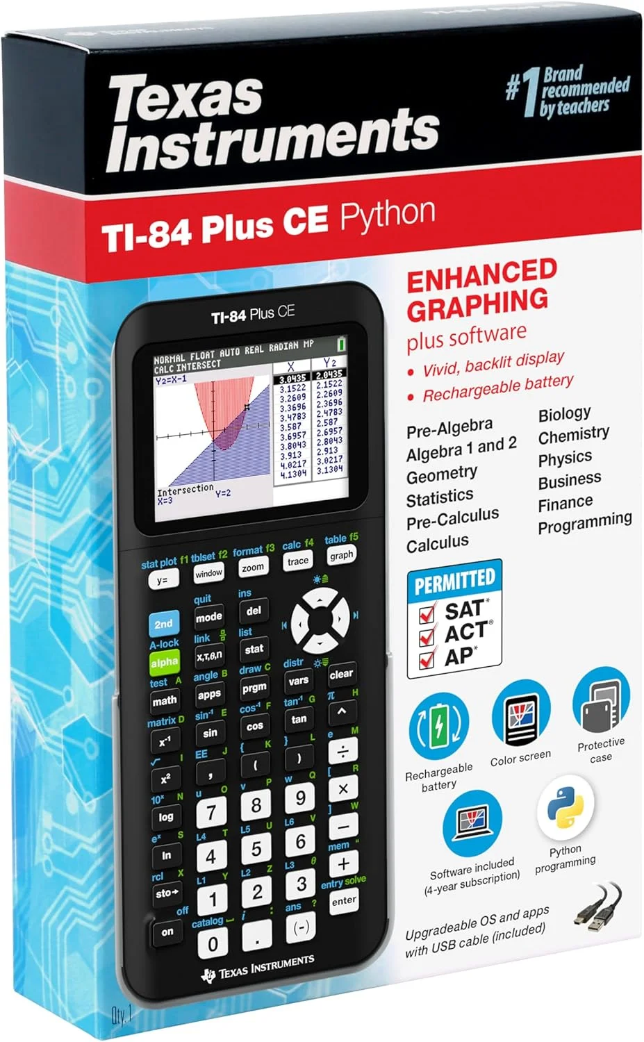 ماشین حساب گرافیکی تگزاس اینسترومنتس مدل TI-84 Plus CE، مشکی 7.5 اینچ ماشین حساب گرافیکی تگزاس اینسترومنتس مدل TI-84 Plus CE، مشکی 7.5 اینچ