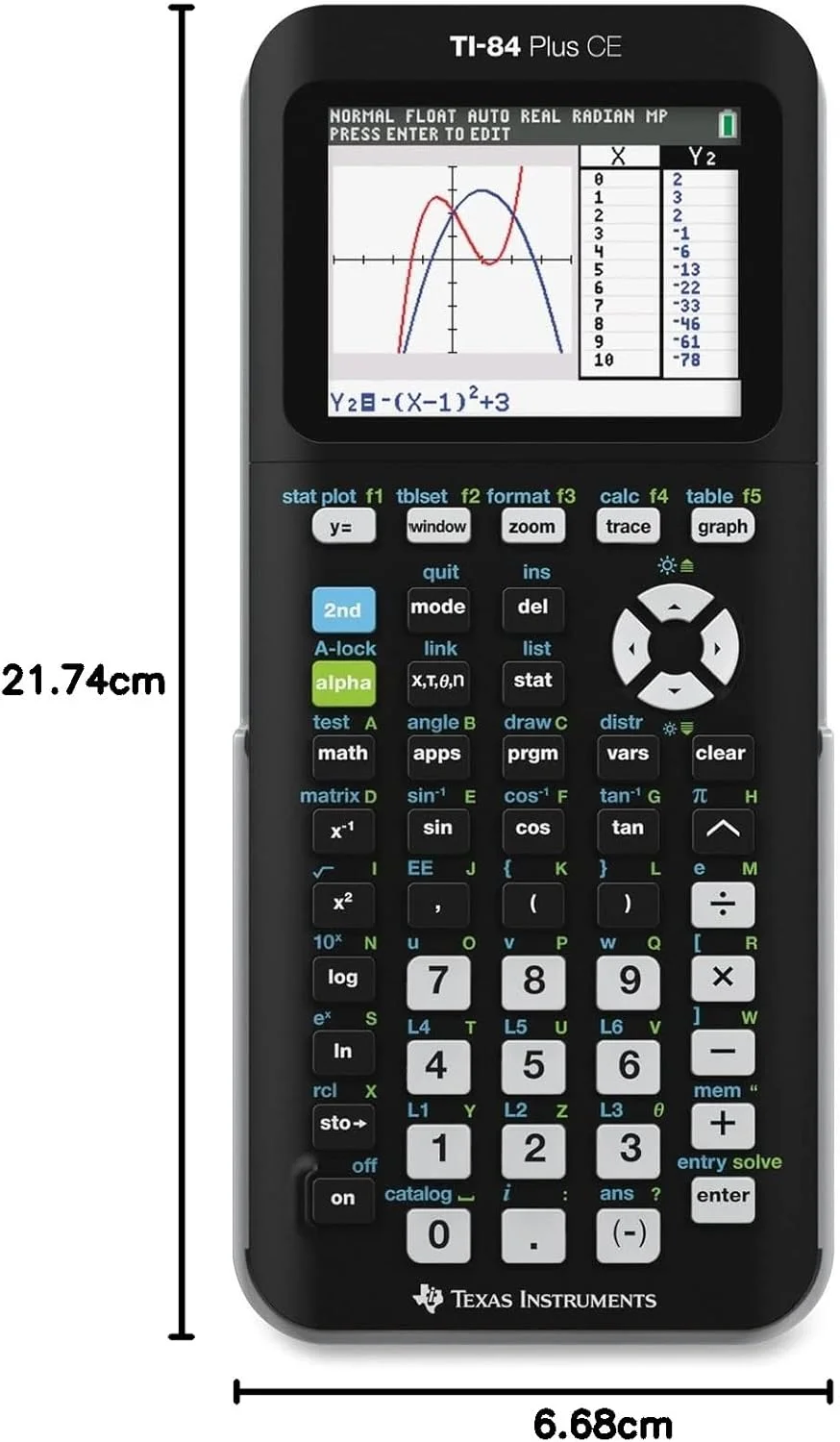 ماشین حساب گرافیکی تگزاس اینسترومنتس مدل TI-84 Plus CE، مشکی 7.5 اینچ ماشین حساب گرافیکی تگزاس اینسترومنتس مدل TI-84 Plus CE، مشکی 7.5 اینچ