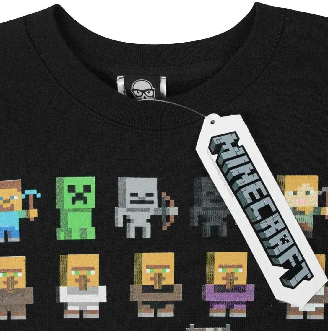 پلیور پسرانه Minecraft | سویشرت و ژاکت مشکی با طرح شخصیت های Creeper Pig | لباس های تجاری بازی