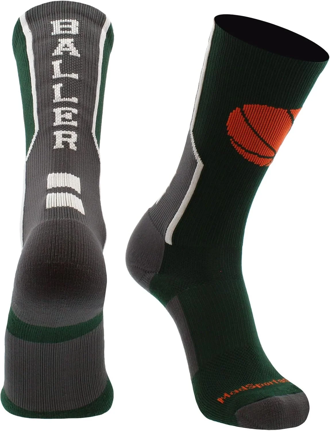 جوراب بسکتبال MadSportsStuff Baller با لوگوی بسکتبال، ساق دار، سایز مدیوم، سبز