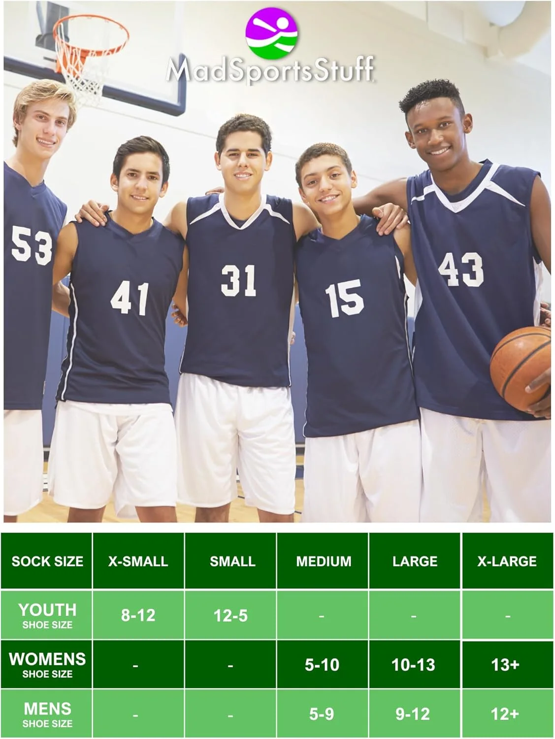 جوراب بسکتبال MadSportsStuff Victory با طرح بازیکن، ساق بلند جوراب بسکتبال MadSportsStuff Victory با طرح بازیکن، ساق بلند