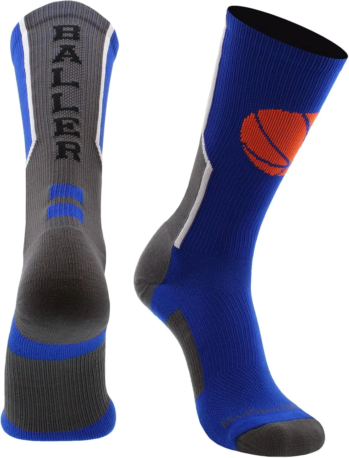 جوراب بسکتبال MadSportsStuff Baller با لوگوی بسکتبال ساق دار سایز X-Large آبی