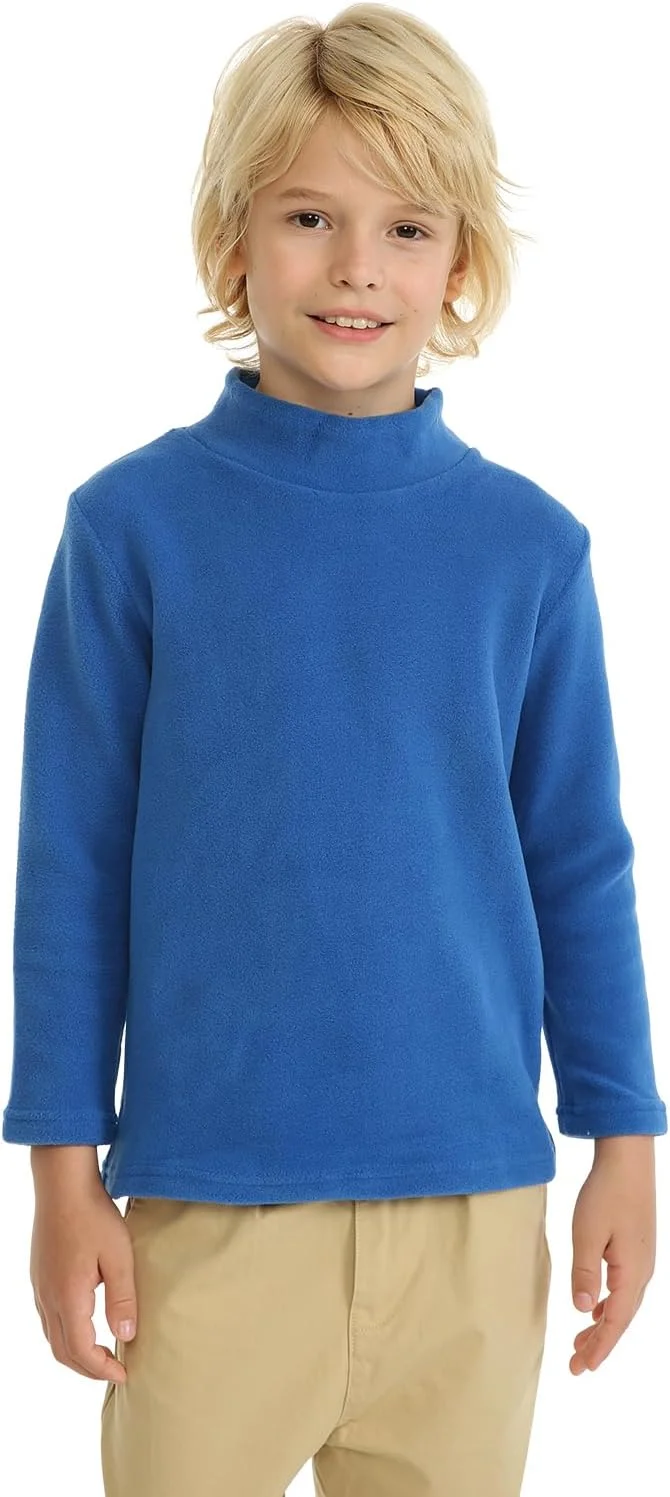 LittleSpring تاپ های پشمی یقه اسکی پسرانه دخترانه آستین بلند تی شرت های حرارتی ساده بچه گانه