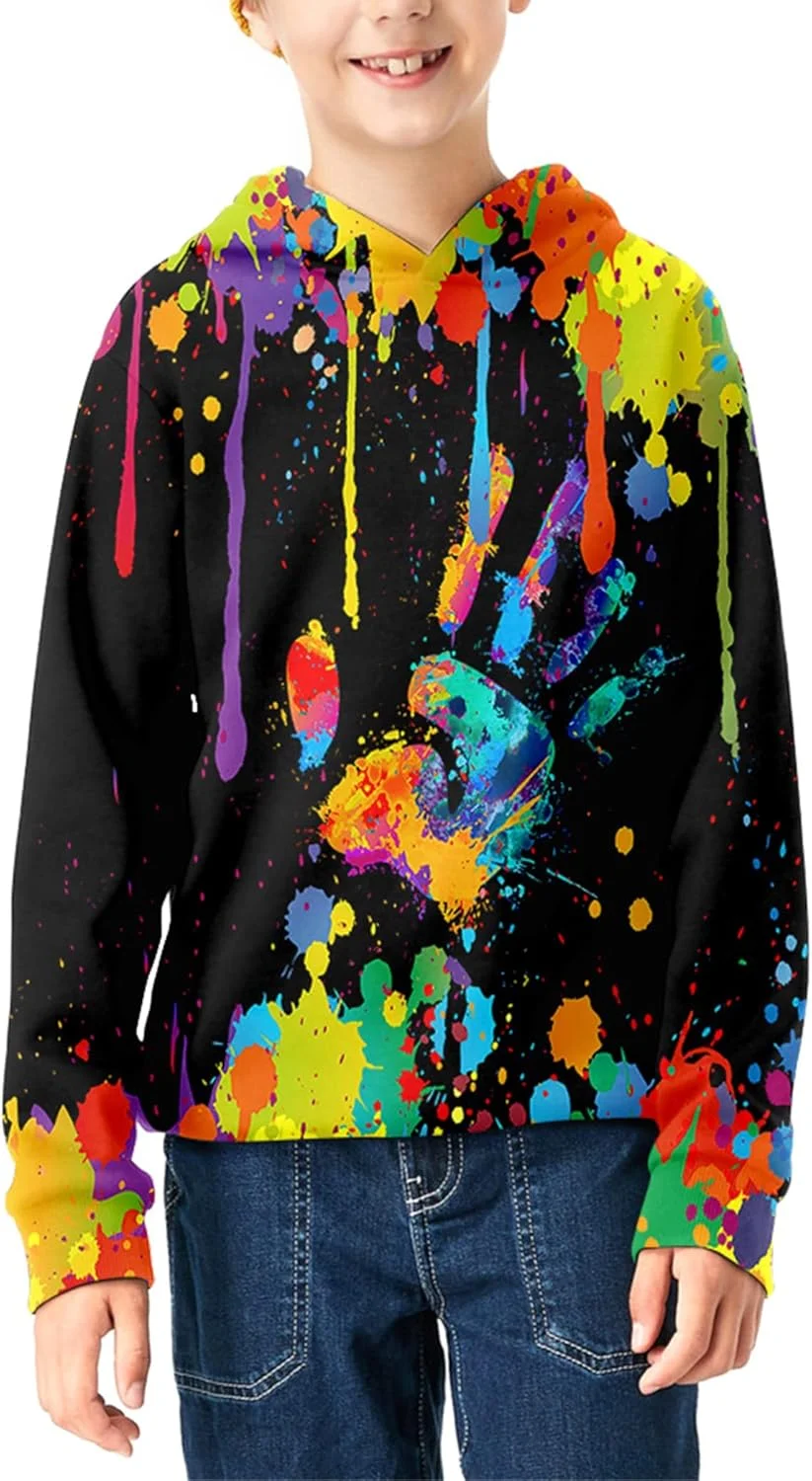 هودی های بچه گانه چاپی دیجیتال سه بعدی Linnhoy برای پسران و دختران، سویشرت سایز 6-15 سال