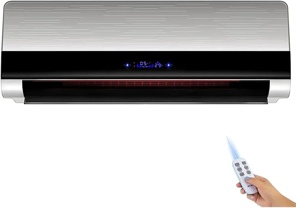 بخاری دیواری BOodLo، بخاری برقی کم مصرف، گرمایش سریع گرافن، ترموستات، نمایشگر LED با قفسه خشک کن، نقره ای