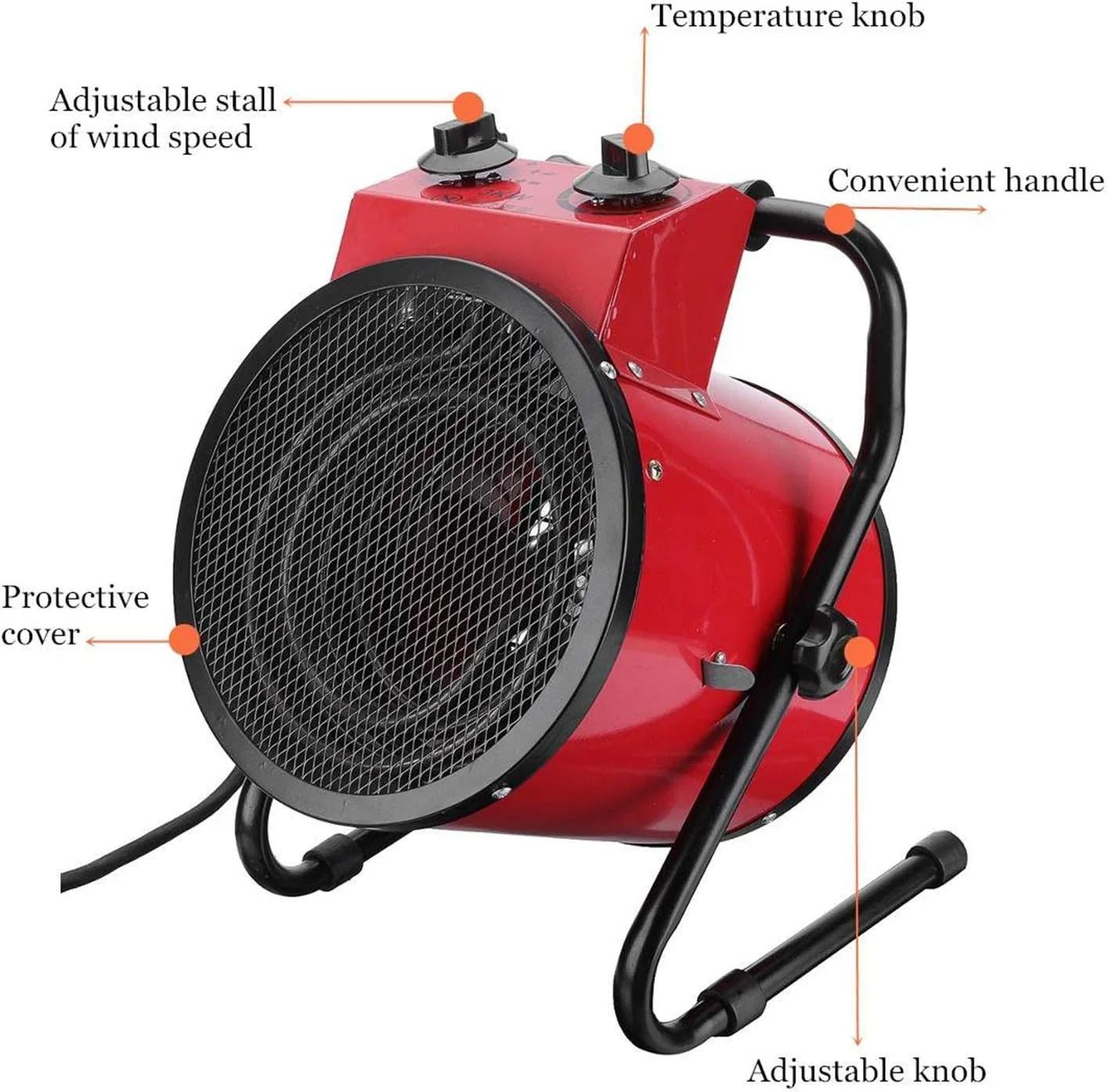 فن بخاری برقی صنعتی NDYJFLB 3000W، 220 ولت، بخاری گرمایشی تجاری قابل تنظیم، دمنده هوا برای کارگاه، گاراژ و فضاهای گرمایشی