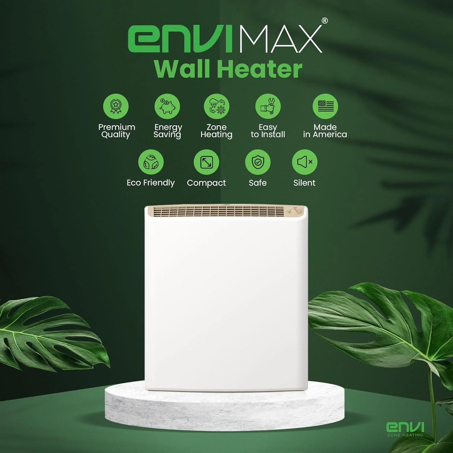 بخاری دیواری برقی سیمی کشی شده 220 ولت EnviMAX برای اتاق های بزرگ 1000 وات، محافظت از حسگر ایمنی گرمایش 24/7، طراحی بی صدا و بدون فن ثبت شده، نصب آسان 2 دقیقه ای بخاری فضایی داخلی، ساخت ایالات متحده آمریکا