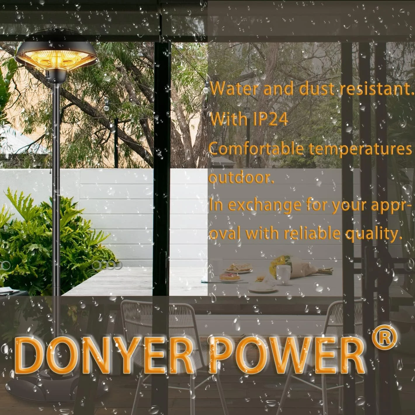 هیتر برقی باغ و پاسیو DONYER POWER ضد آب مناسب فضای باز و داخل ساختمان 2000 وات