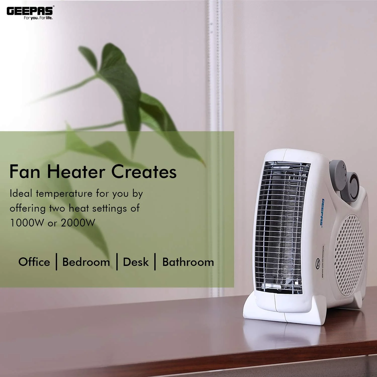 بخاری فن دار Geepas، 2 حالت گرمایش، GFH9520 | ترموستات قابل تنظیم | محافظت در برابر گرمای بیش از حد | 2 سال گارانتی سازنده