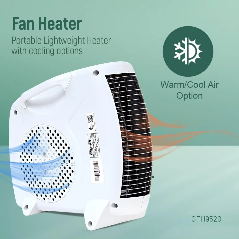 بخاری فن دار Geepas، 2 حالت گرمایش، GFH9520 | ترموستات قابل تنظیم | محافظت در برابر گرمای بیش از حد | 2 سال گارانتی سازنده